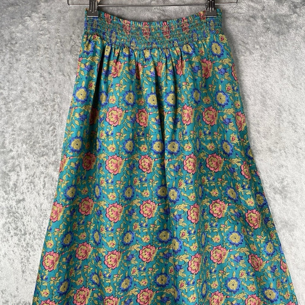 Natural Life Skirt Womens Sz M Teal Peony Border Floral Maxi Boho Artsy Smocked - Picture 4 of 12